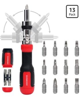 Ratcheting Multi-bit Screwdriver - Red & Black